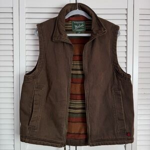 Woolrich Mens Canvas Chore Vest Aztec Fleece Lined Outdoor Workwear Medium
